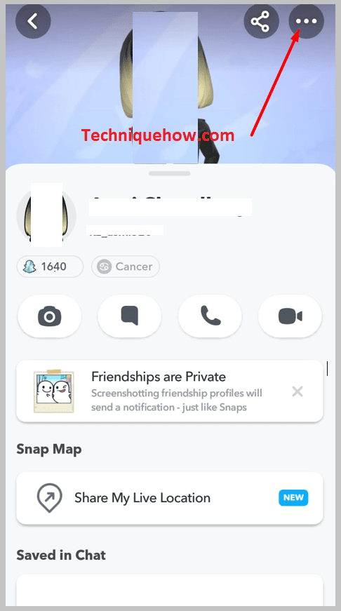 click on the ‘Three dots’ icon on snapchat app