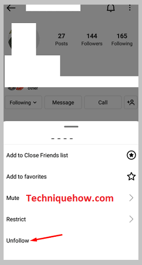 click on unfollow