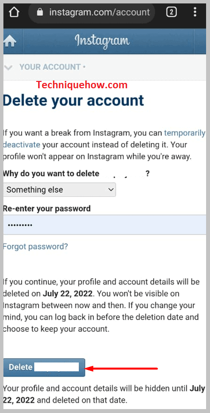 clicking on Deleteusername