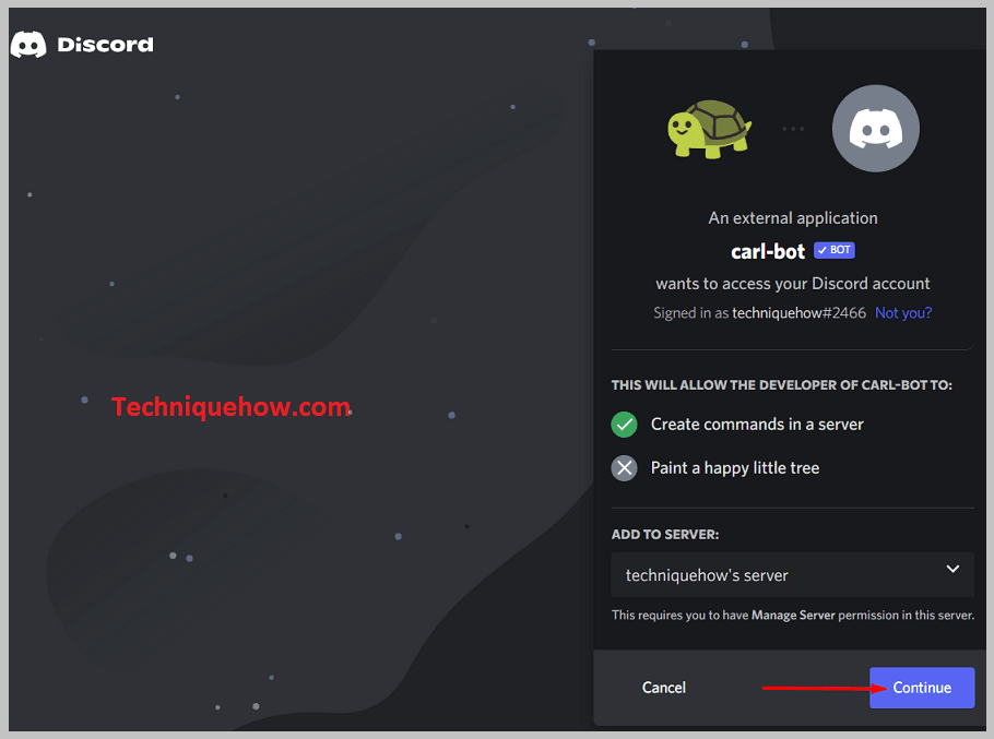 clicking on the blue Continue option
