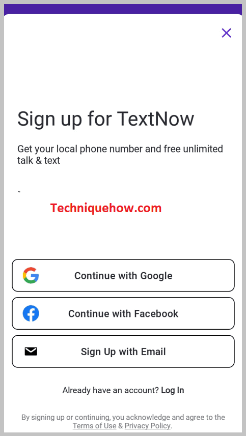 create a TextNow account