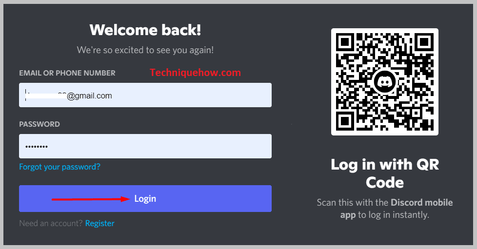 login to your account on discord