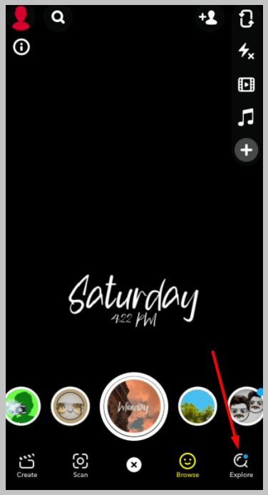 tap Explore on snapchat