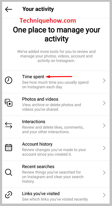 tap on the Time spent