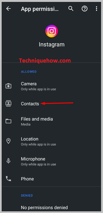 tap the Contacts option