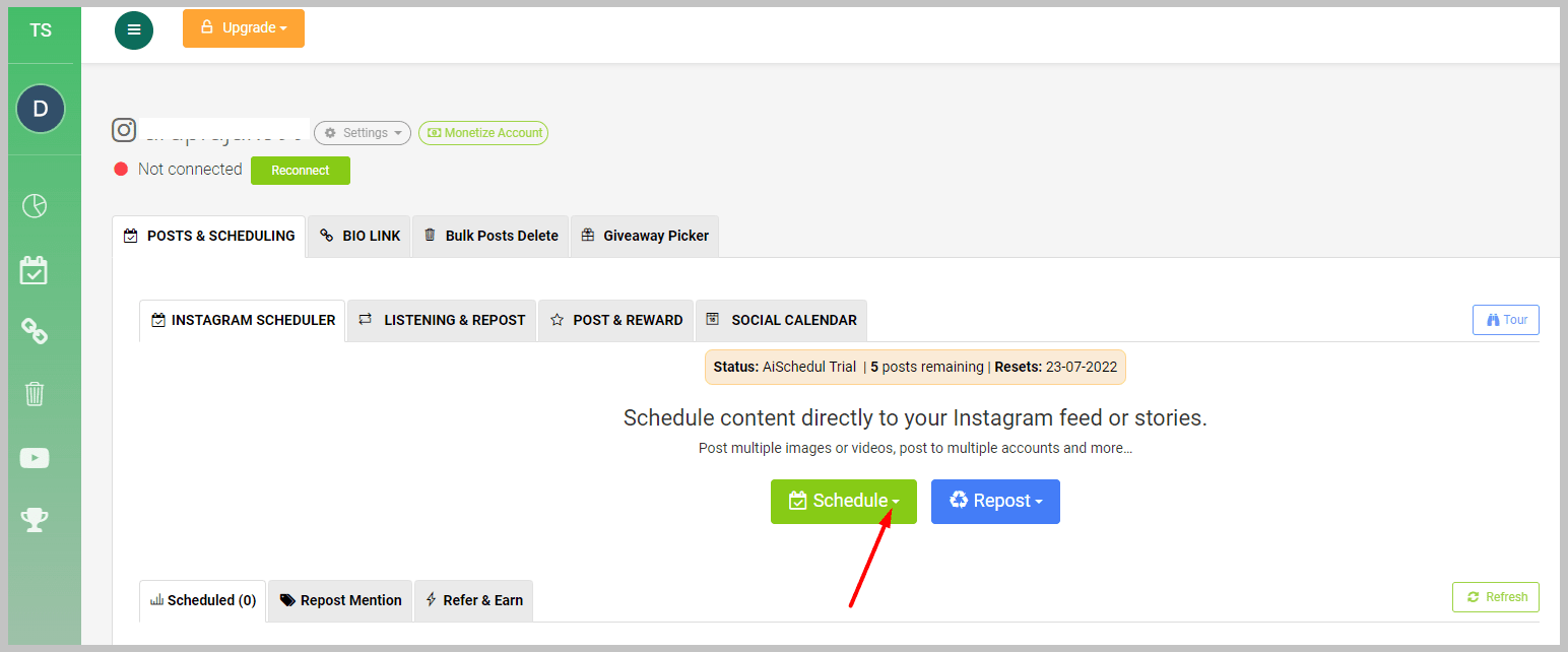 you'll be able to see the Schedule button
