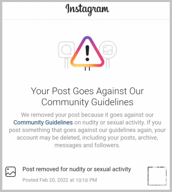 your Post Goes Against Our Community Guidelines