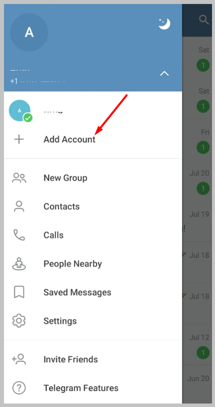 Add Account telegram app
