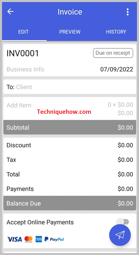 Add all the details including the items, tax rate