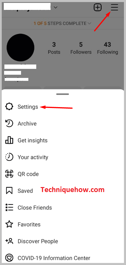 After that, go to settings by clicking on three horizontal lines app