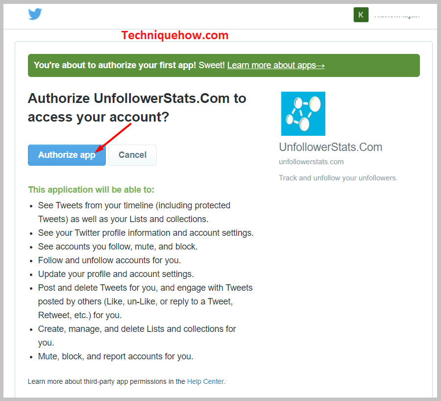 Authorise your Twitter account by signing in to your account