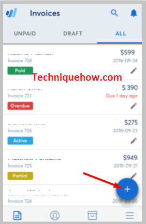 Click On the + icon to create a new invoice