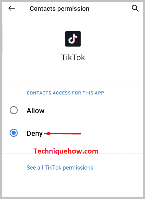 Click on Deny on tiktok app