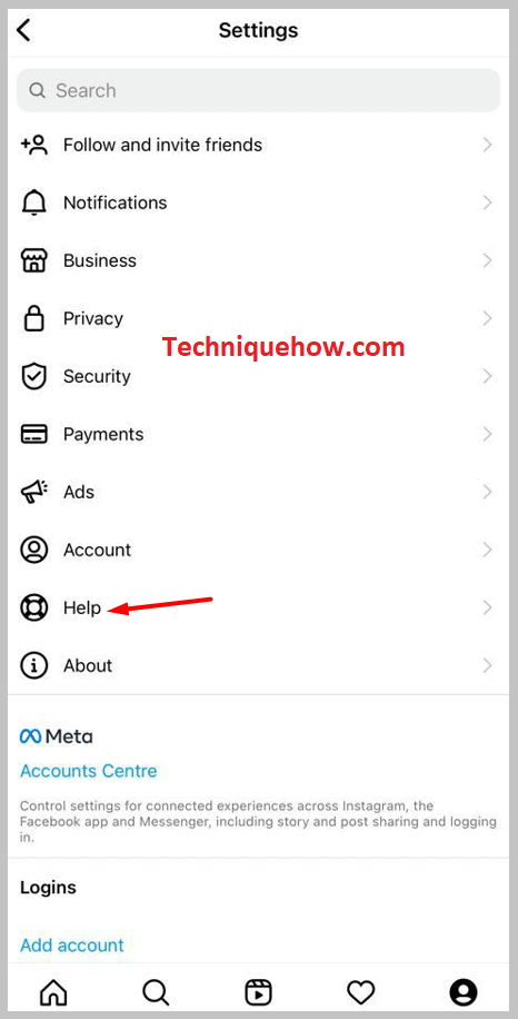 Click on ‘Help’ on instagram iPhone