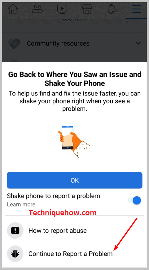 Continue to report a problem
