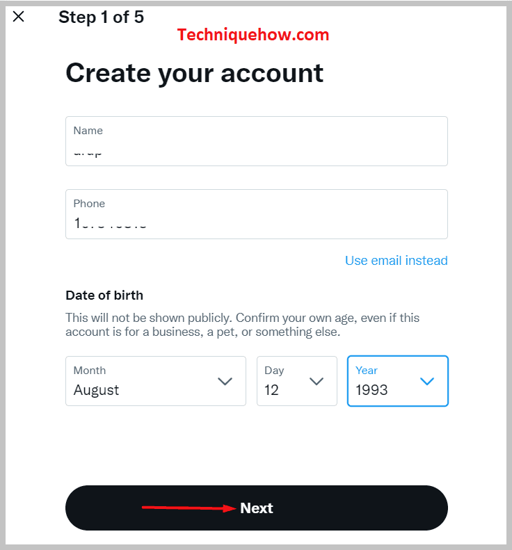 Create Your Account page 