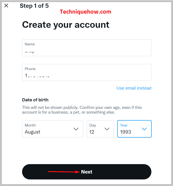 Create Your Account page