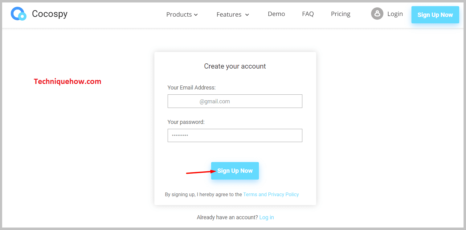 Create an account on Cocospy to Sign up