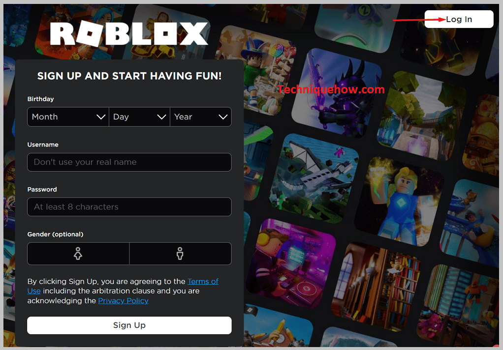 Get into the login page of your Roblox account