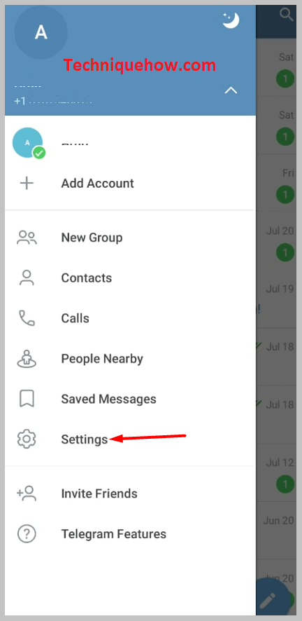 Go to Settings on telegram