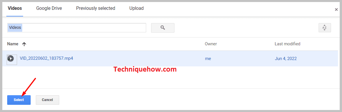 Next, click on the select button to add the video