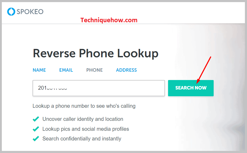 On the search box that says Enter a 10- digit phone number