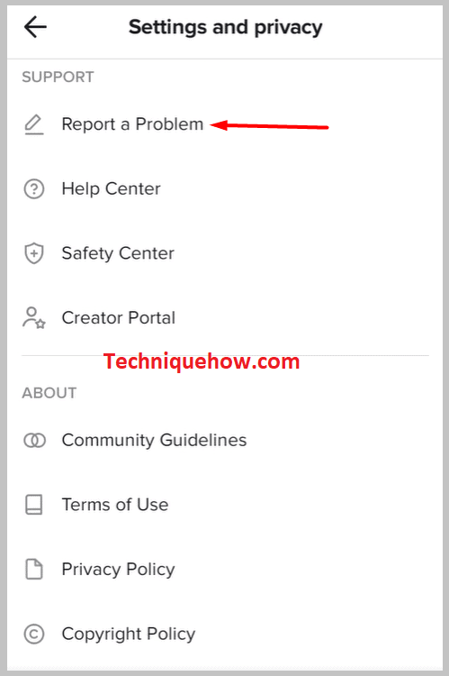 Report a problem on tiktok app