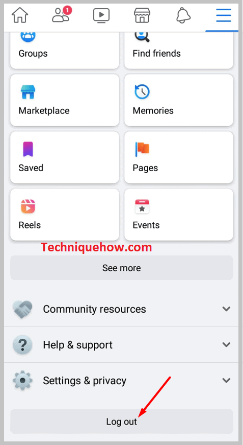 Scroll down and tap on 'Logout' facebook