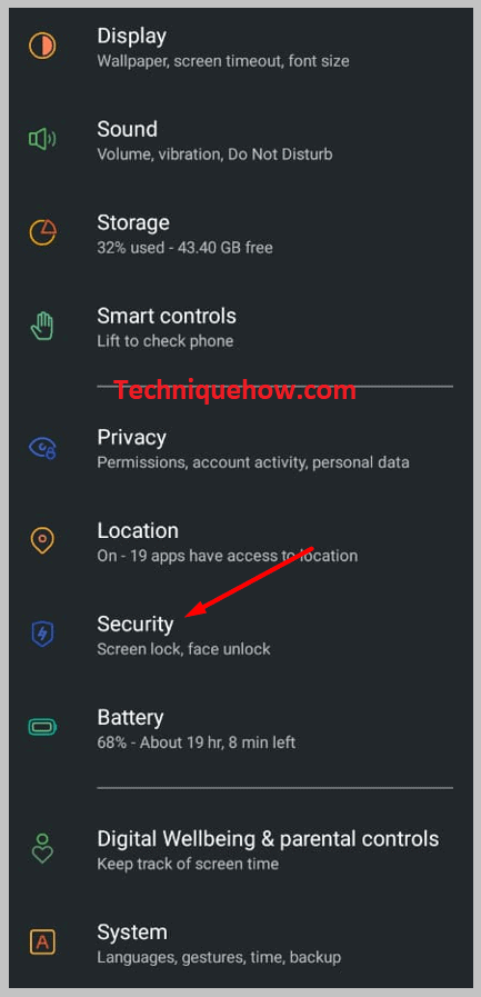 Scroll down and tap on the option Security