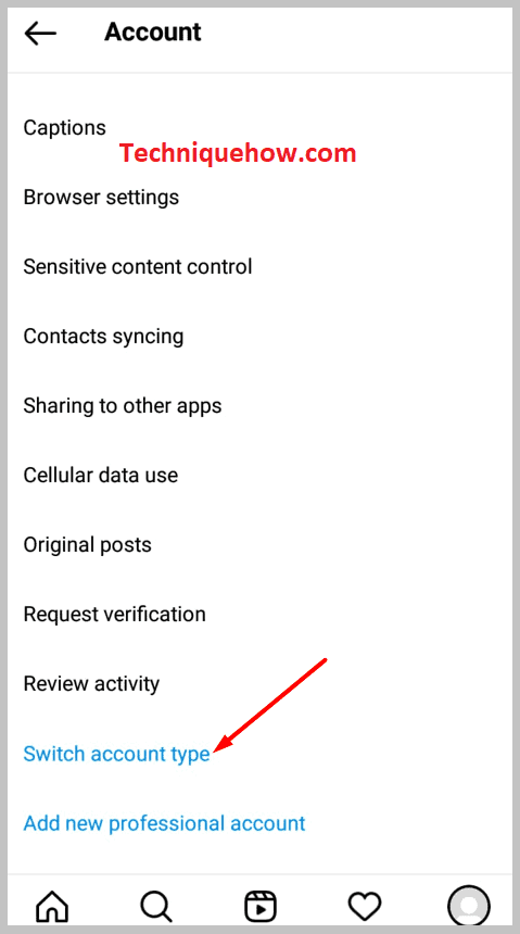 Switch Account Type instagram on app