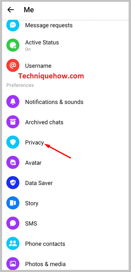 Tap on the Privacy option that is on list