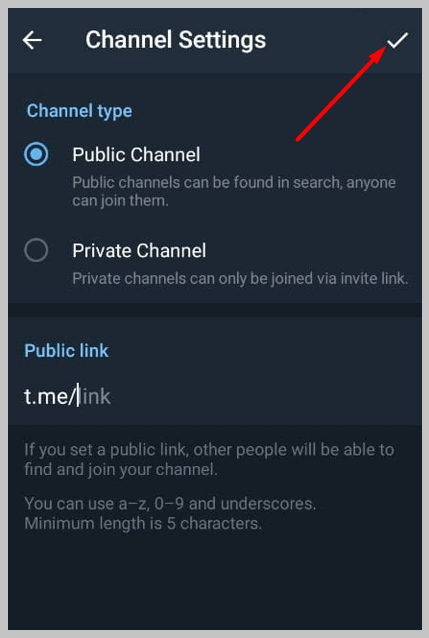 The next step is to choose the type of your channel whether on APP