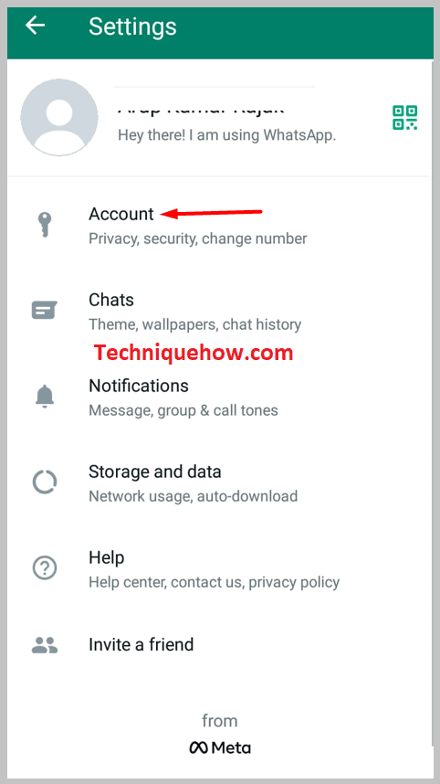 Then click on Account whatsapp app