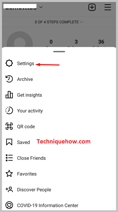  appear from the bottom; select  “Settings”