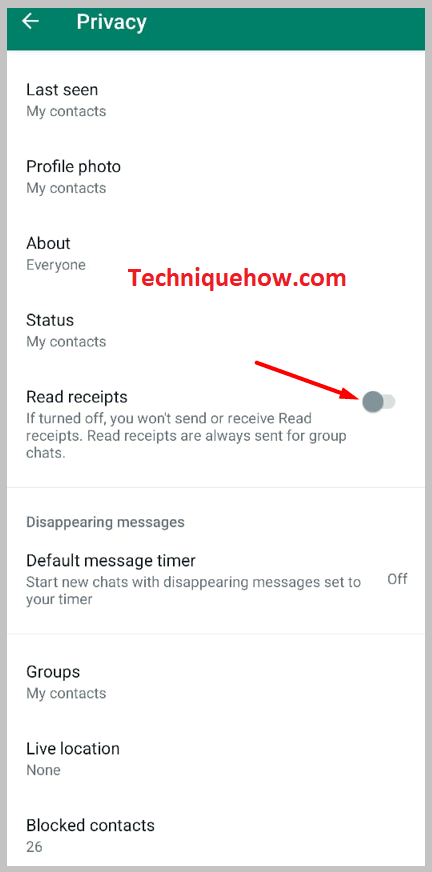 button next to Read receipts to turn it off