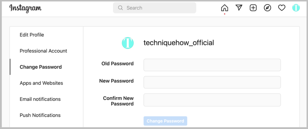 change password instagram