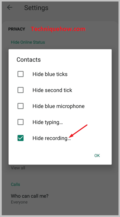 check the box beside Hide recording….