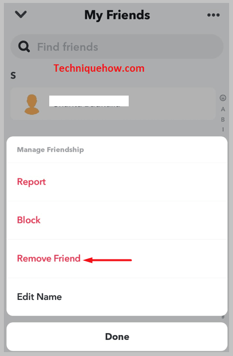 choose the option Remove Friend 