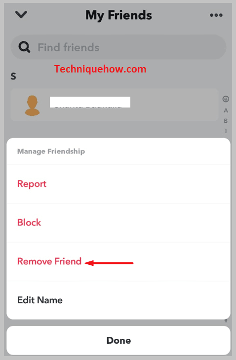 choose the option Remove Friend