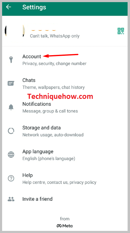 click on Account on whatsapp app