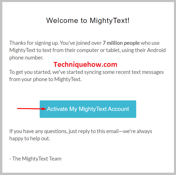  click on Activate My MightyText Account