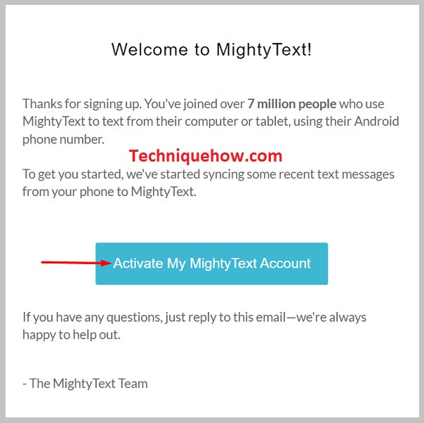 click on Activate My MightyText Account