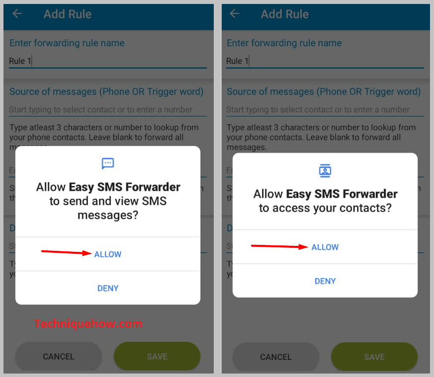 click on Allow to grant permission on Easy Sms