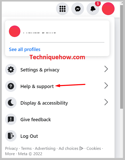  click on Help & support on facebook