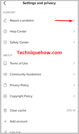 click on Report a Problem on TikTok