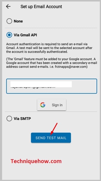 click on SEND TEST MAIL