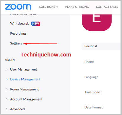 click on Settings of zoom