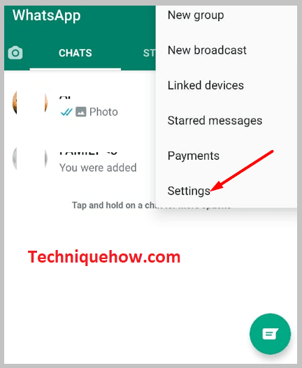 click on Settings on whatsapp app