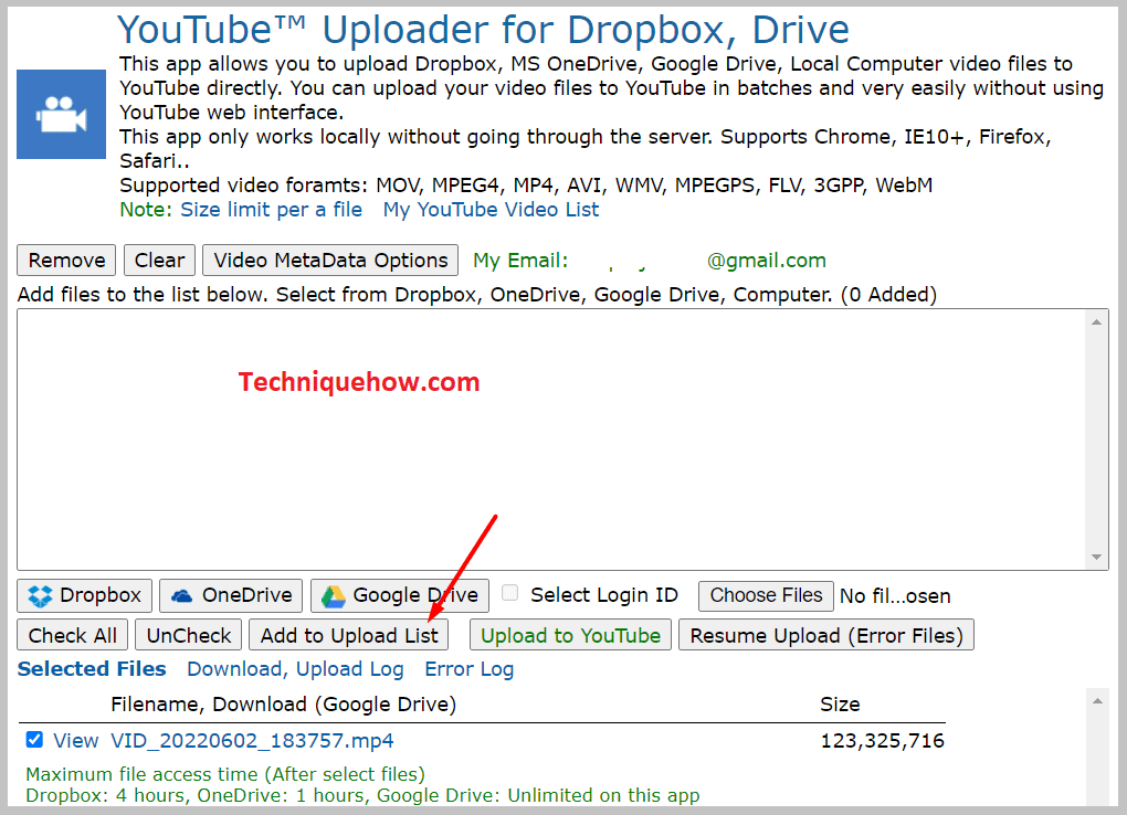 click on the Add to Upload list