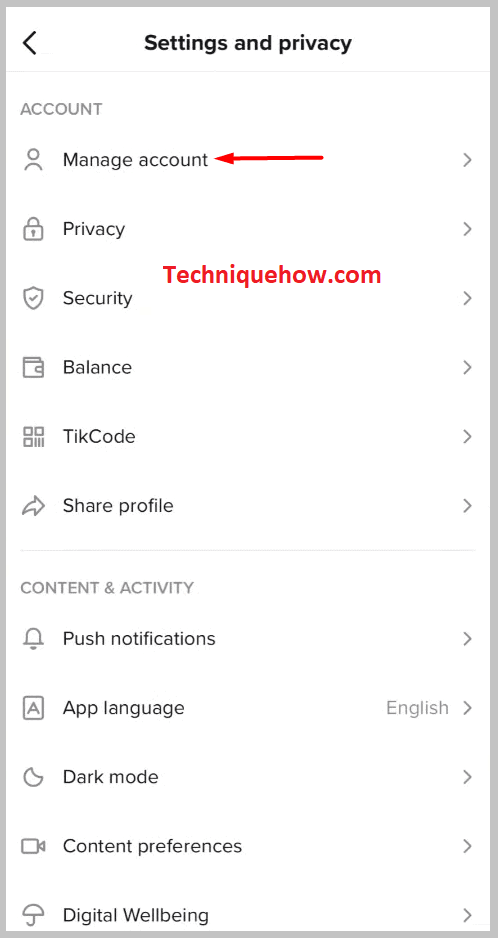 click on the Manage account option